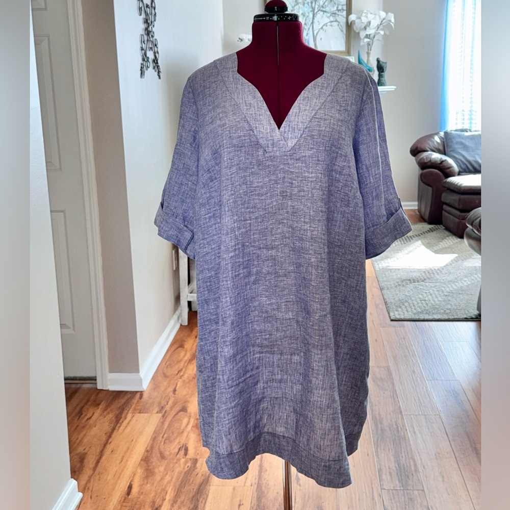 Foxcroft Light Blue Linen Shift Dress - Picture 3 of 14
